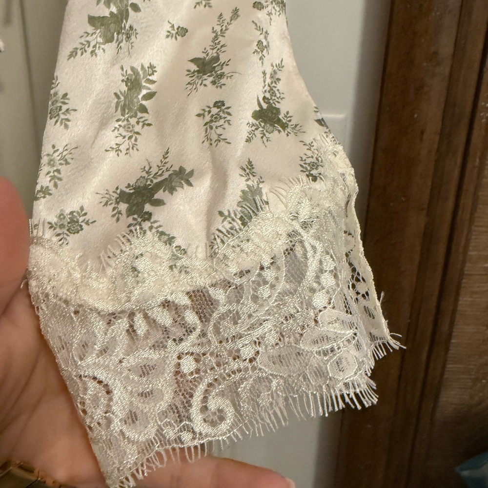House of CB Floral Lace Trim Blouse in Cream and Green - Picture 5 of 5